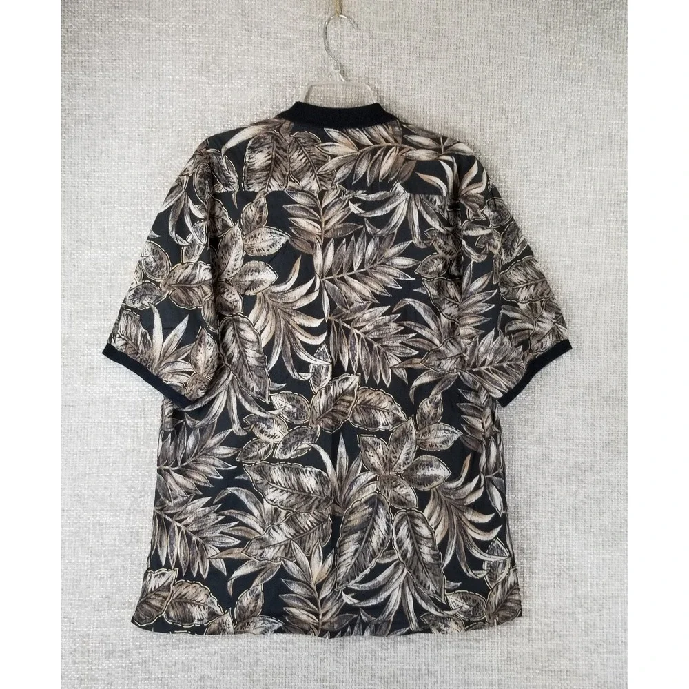 Tori Richard Honolulu Polo Shirt Men's Large 100% Cotton Lawn Brown Leaf VTG